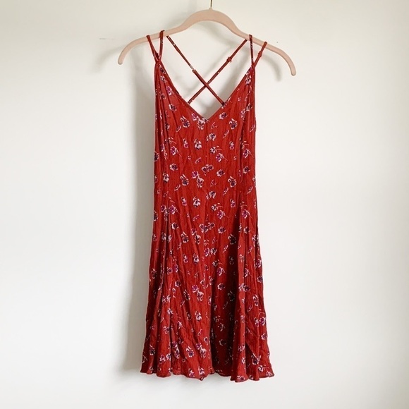 American Eagle Red Floral strapy mini Dress Y2K - Picture 1 of 8